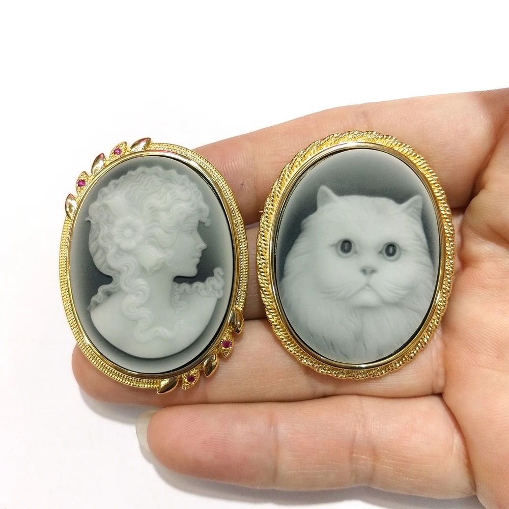 أنيقة العقيق النقش بروش السيدات الجميلة بالجملة أحدث الأحجار الكريمة والمجوهرات خمر سيدة الجمال دبابيس دبوس #2