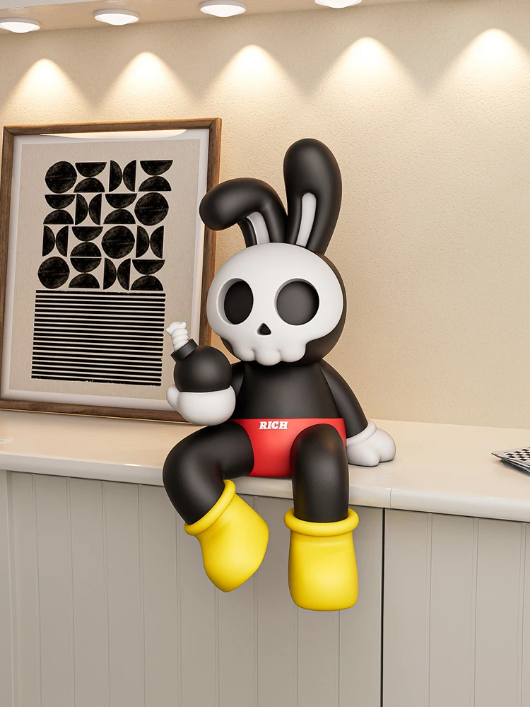 Cartoon Skull Rabbit Sitting Ornament Trendy Doll Figurine Modern Home Living Room Bedroom Study TV Cabinet  Desk Decoration