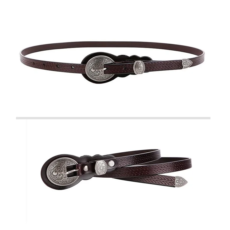 Medieval Vintage Waist Belt Thin PU Leather Belt Straps Lady Elegant All-match Knot Pin Buckle Belts Rivet Waistband Cosplay