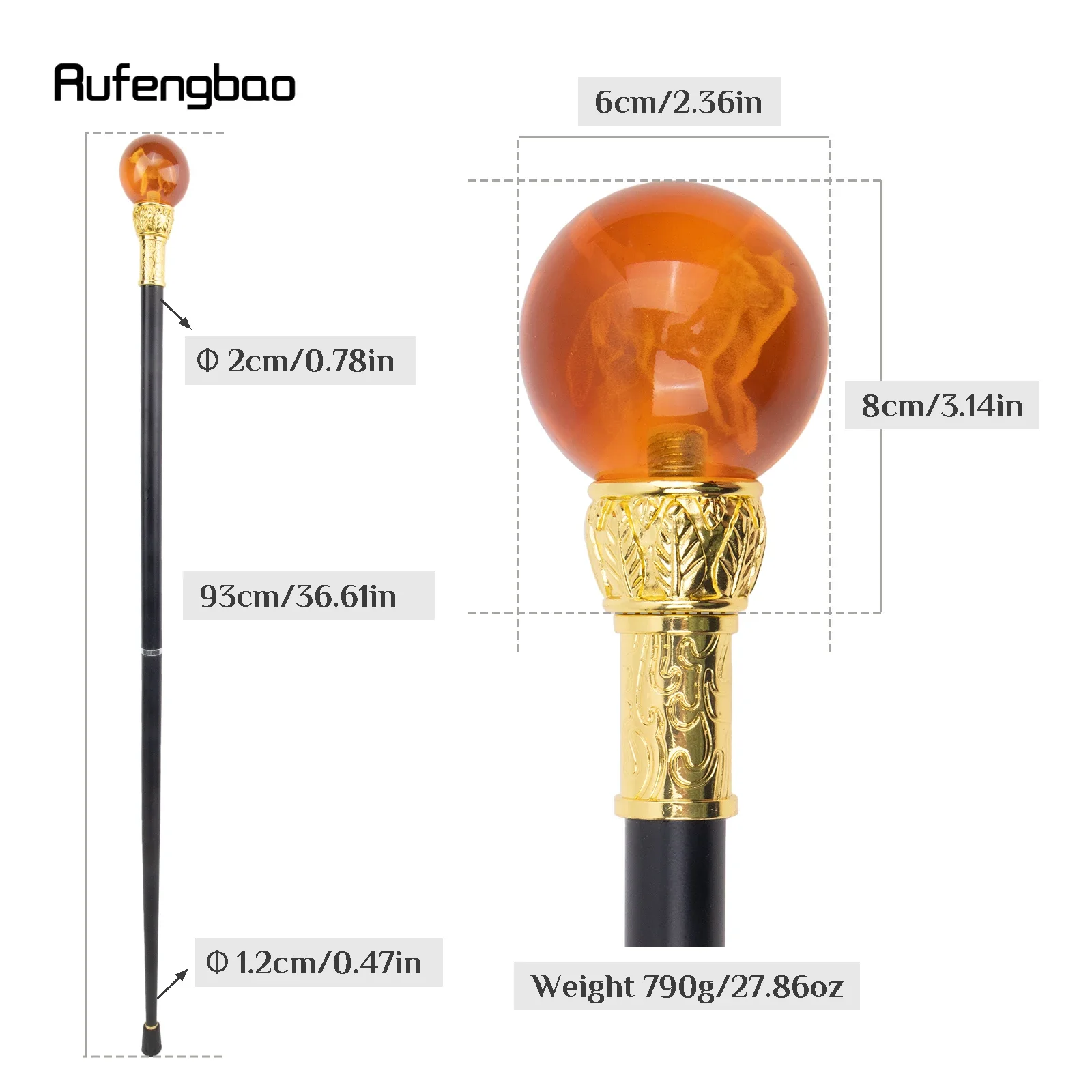 ไม้เท้าแก้วสีน้ำตาลลายหมาป่าสีทอง ไม้เท้าแฟชั่นตกแต่ง ไม้เท้าสุภาพบุรุษสุดหรู ไม้เท้าคอสเพลย์ ไม้เท้าทรงครอสเซียร์ 93 ซม.