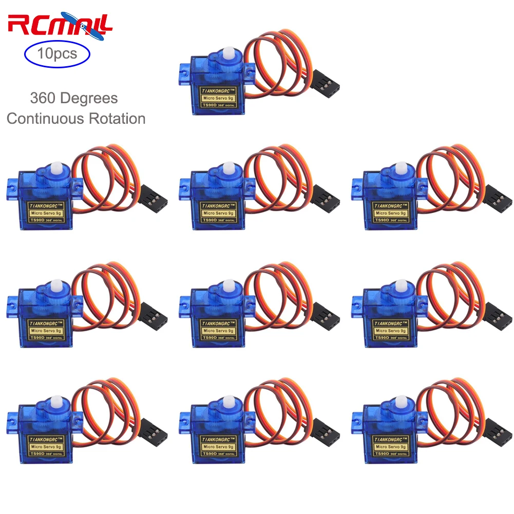 

RCmall 10pcs TS90A/TS90D Micro 9g Analog/Digital Servo SG90 360 Degrees Continuous Rotation Adjustable Speed for Micro:bit Robot