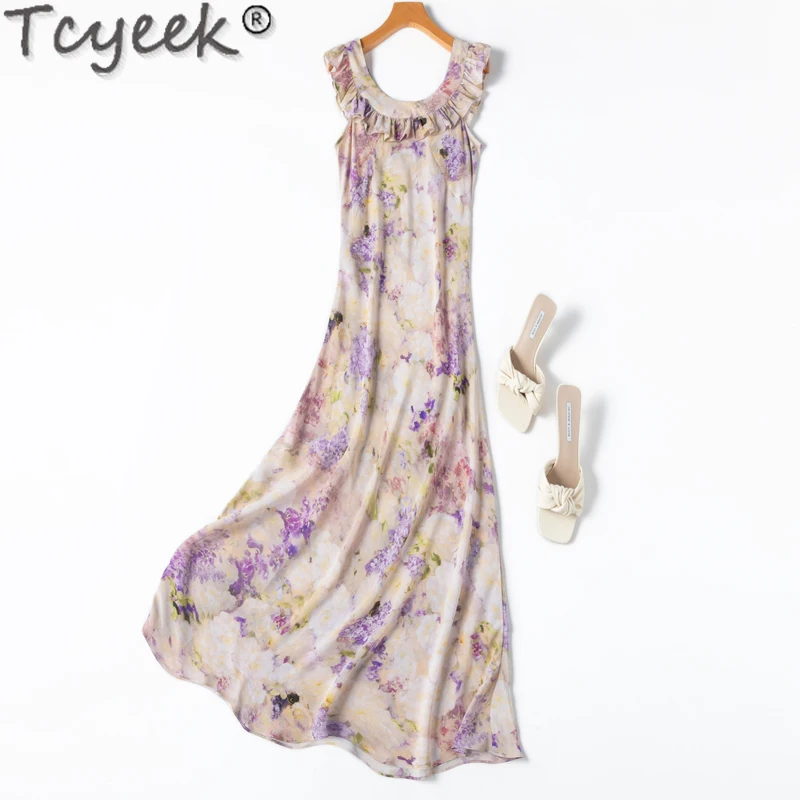 

Tcyeek 100% Mulberry Silk Dress Elegant Women's Dresses Maxi Dresses for Women 2024 Summer Clothes Beach Dress Vestidos De Mujer