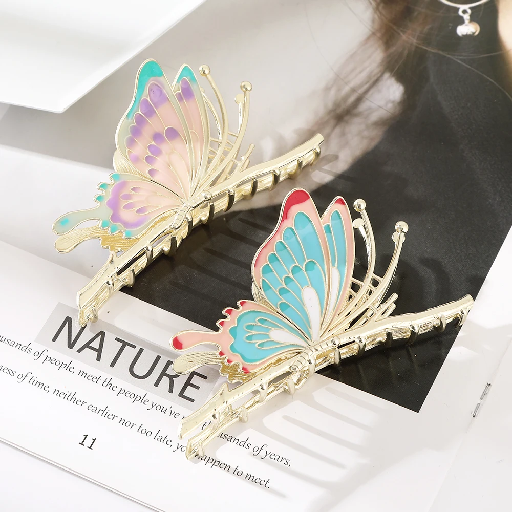 Vintage Painted Butterfly Women Hair Claws Luxury Hair Clips for Girl Crab Clamp Large Size Barrette Headwear Hair Accessories