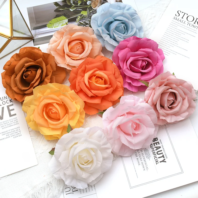 12CM/20pcs Large Rose Artificial Silk Flower Heads DIY Scrapbooking Wedding Home Party Cake Decoration Fake Flowers Wreath