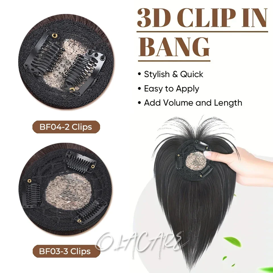 OLACARE Synthetic Topper Hairpiece False Bang Clip-In Bangs Extension Natural Fake Fringe Invisible Clourse Hairpiece for Women