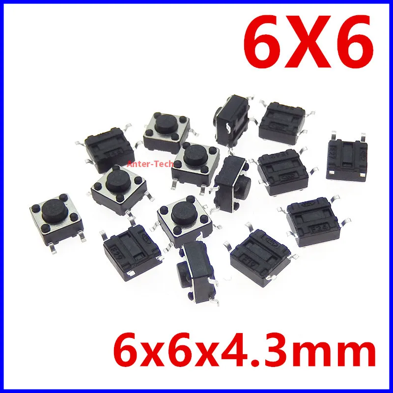 50PCS SMT 6*6* 4.3  6X6X4.3  6X6X4.3mm 4PIN patch switch Micro push button switch reset switch PCB SMD