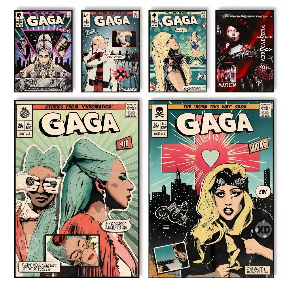 المغني الشهير ليدي غاغا خمر المشارك الفن قماش HD الجمالية ورق الطباعة جدار الفن لغرفة المعيشة بار ديكور المنزل الموضة #1