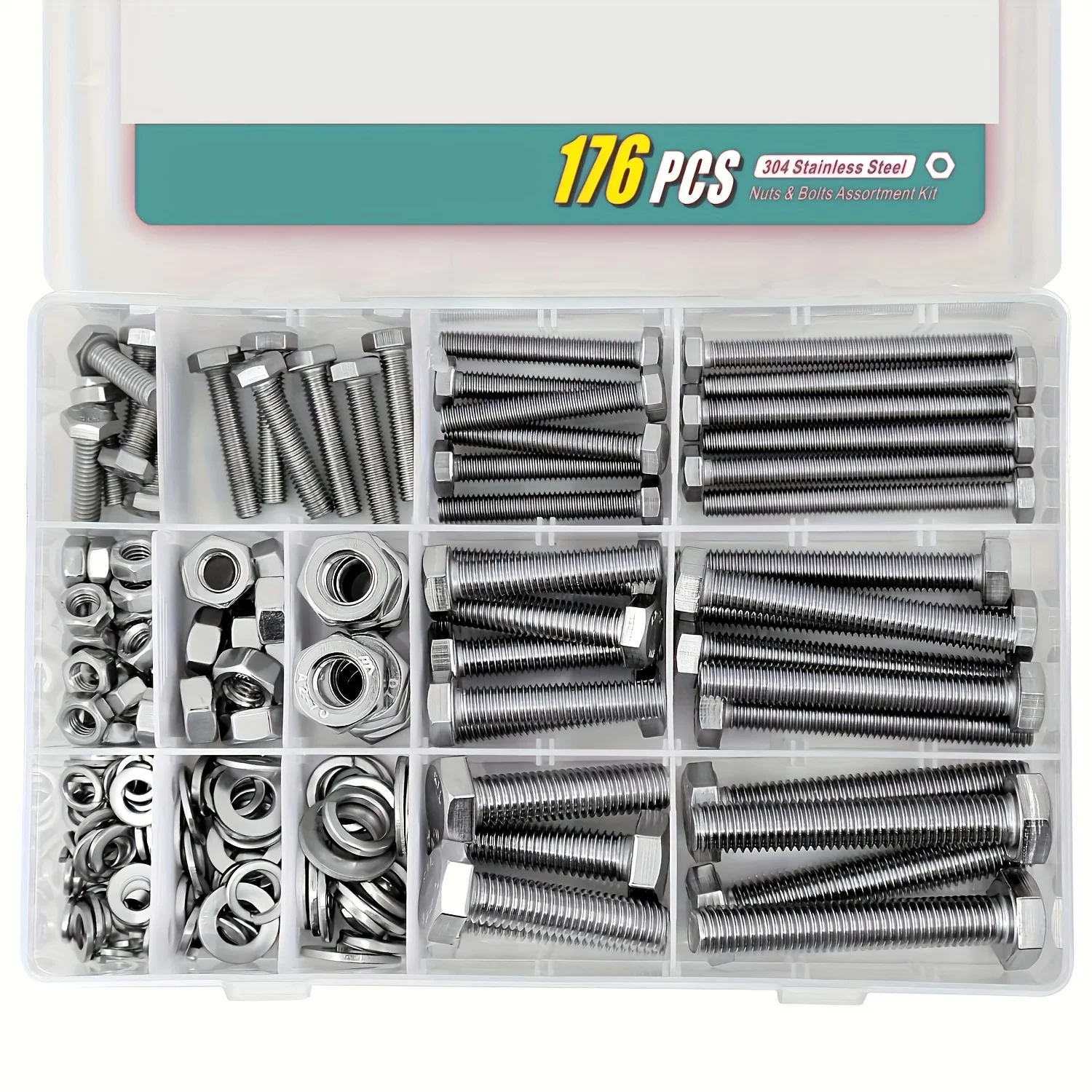 M6 M8 M10 Heavy Duty Bolts and Nuts Assortment Kit, 304 Stainless Steel, Includes 8 Most Common Sizes