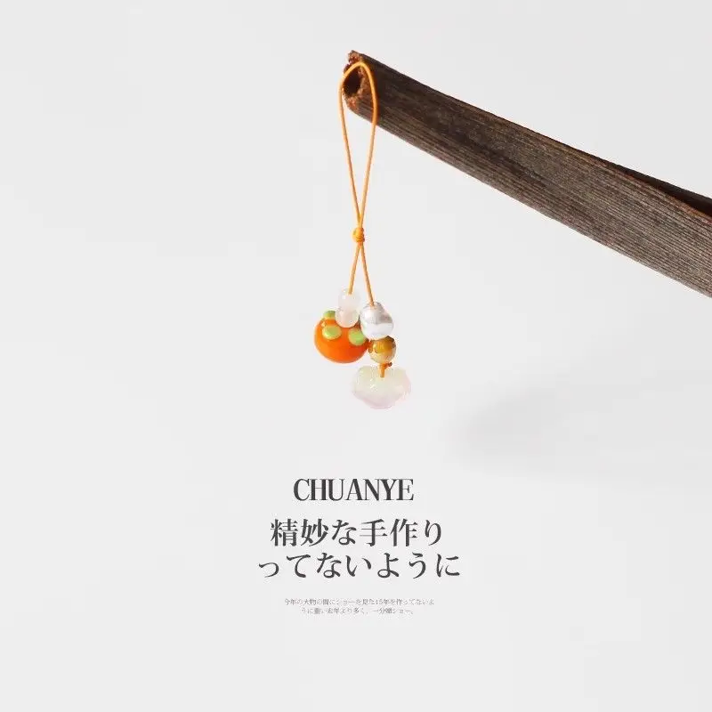 Cute Kawaii Lucky Phone Strap Lanyard Orange Charms Pendant Key Chain For iPhone 16 Xiaomi Ins Korea Japan Girl Gift