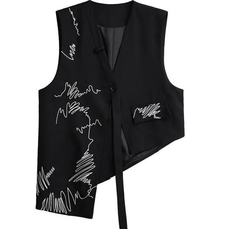 2025 Spring New Fashionable Irregular Loose and Versatile Horse Clip, niche design sense, personalized embroidery vest