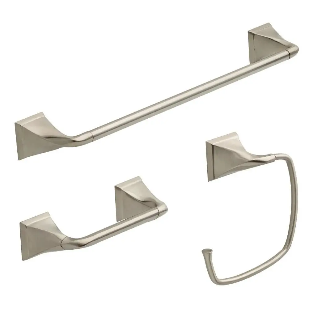 EVE63BN 3-piece shower hardware set with towel ring, toilet paper hole, and 24 brushed nickel towel bars