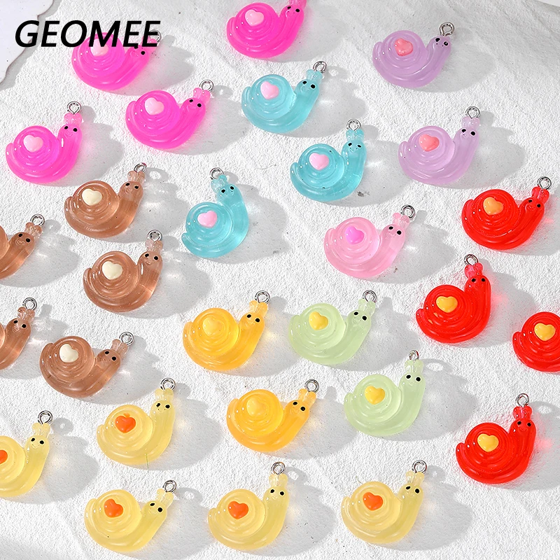 10/30/50pcs Bulk Wholelsale Love Snail Resin Charms Kawaii Cartoon Animal Pendant For Earring Diy Jewelry Make