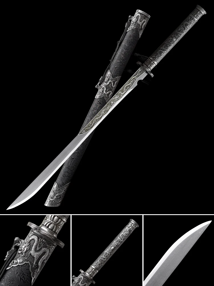 Handgefertigtes chinesisches Doppeldrachen-Kampfschwert mit hoher Manganstahlklinge, echte volle