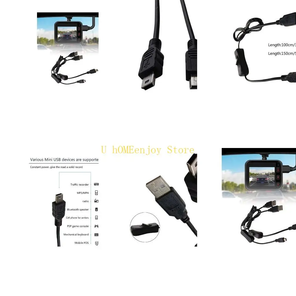 B0KF USB to Mini USB Cable Adapter with Switches Upgraded Support Power USB Extension