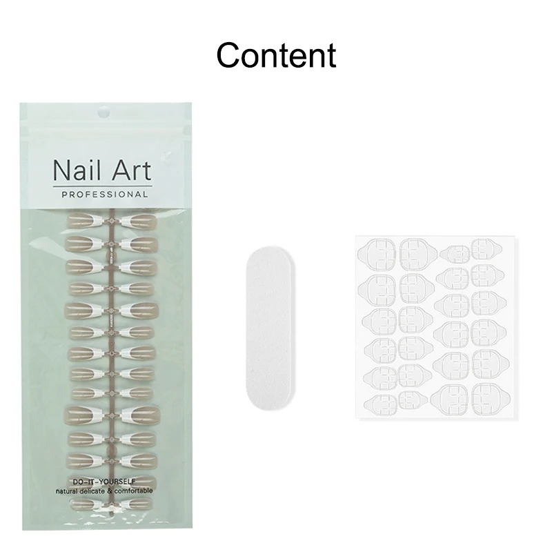 30pcs XS S M Size Finished With Top Coat Press On Nails Smile French Style Fake Nails Long Coffin False Nail Tips+Jelly Sticker