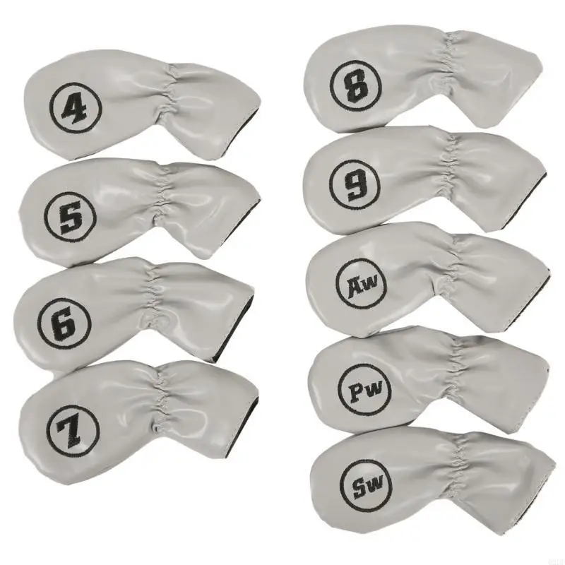  9Pcs Golfs Head Cover, Thick Synthetic PU Leathers Golfs Iron Head Cover with Big Number for Long Neck Golfs Club Head