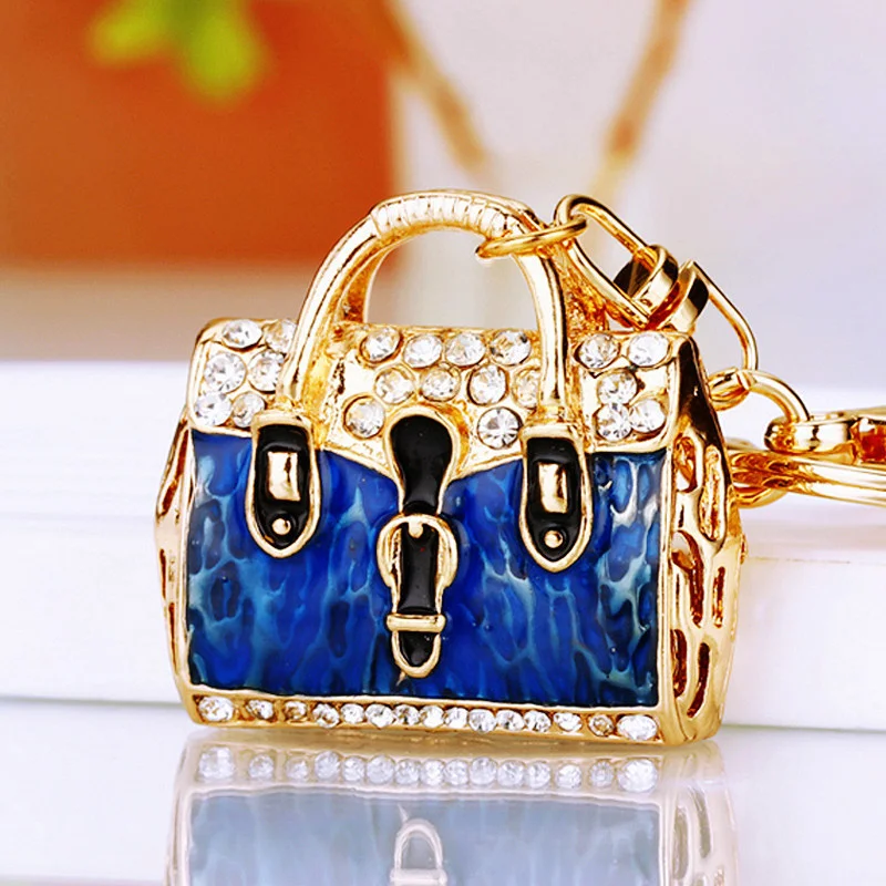 Creative Jewelry Key Chain Set Rhinestone Handbag Car Keychain Female Bag Accessories Key Chain Metal Enamel Pendant Small Gift