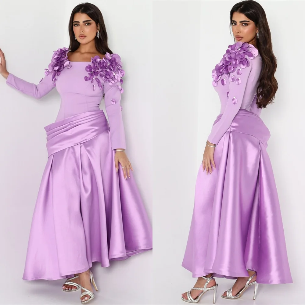 

Модные фиолетовые атласные вечерние платья по индивидуальному заказу Изысканные платья для выпускного вечера с длинными рукавами Модные платья для особых случаев