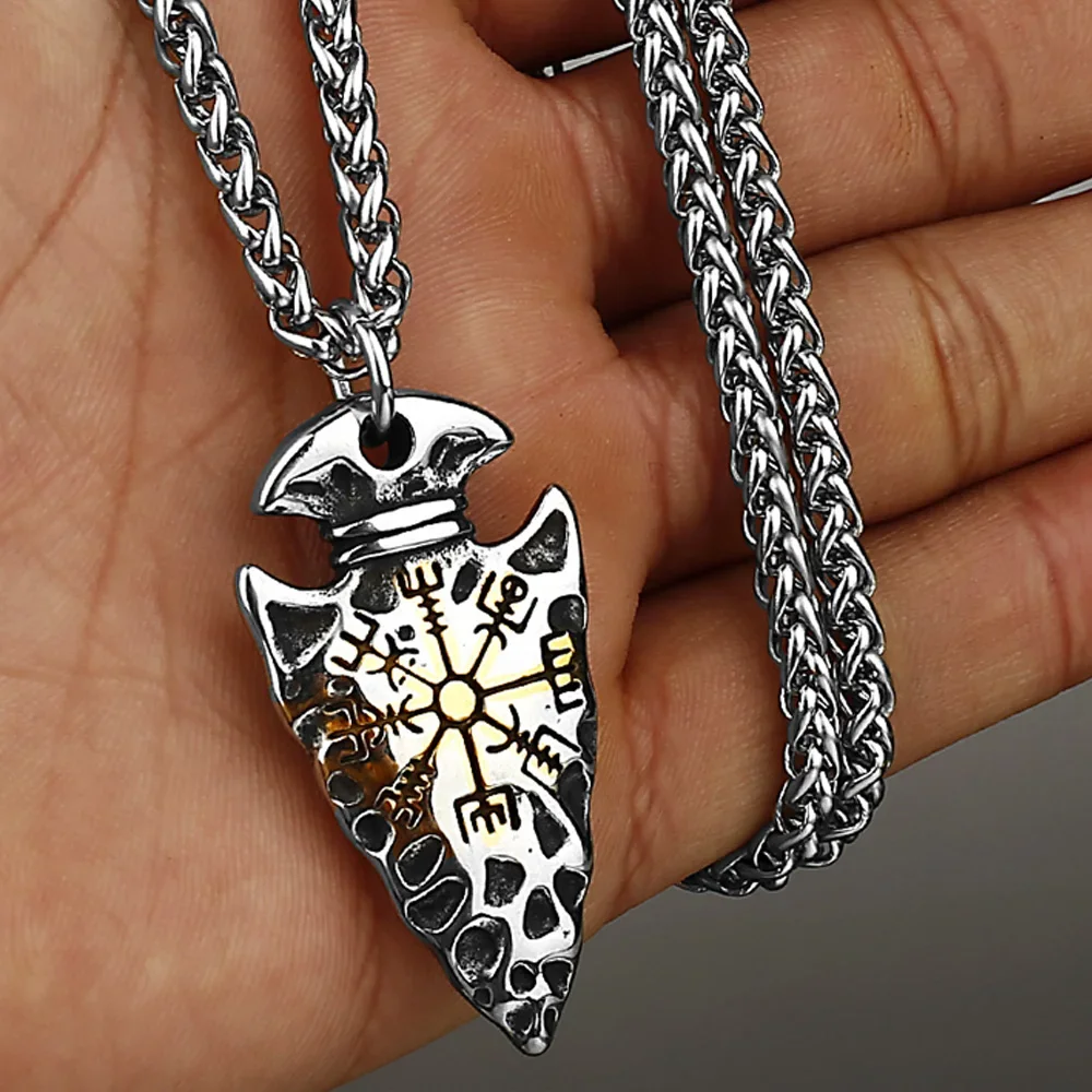 

Nordic Viking Compass Totem Pendant Necklace Stainless Steel Vintage Vegvisir Necklace for Men Fashion Amulet Jewelry Wholesale