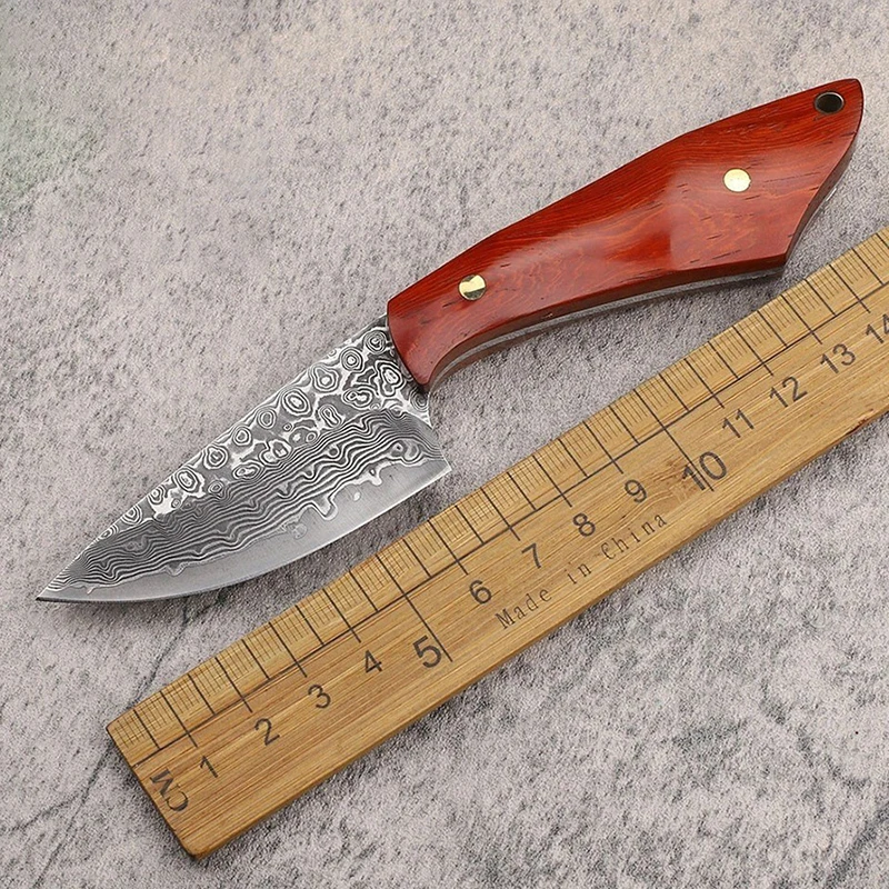 VG10 Damascus Steel Hunting  Knife Survival Sandalwood Handle Fixed Blade Camping Knife Kitchen  Fruits Outdoor Pocket EDC Tool