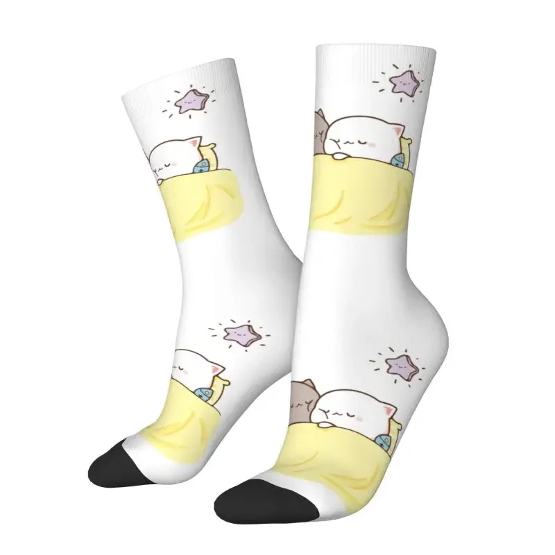 

Cute Men's Peach And Goma Mochi Cat Sleeping Dress Socks Unisex Warm Breathbale 3D Print Crew Socks