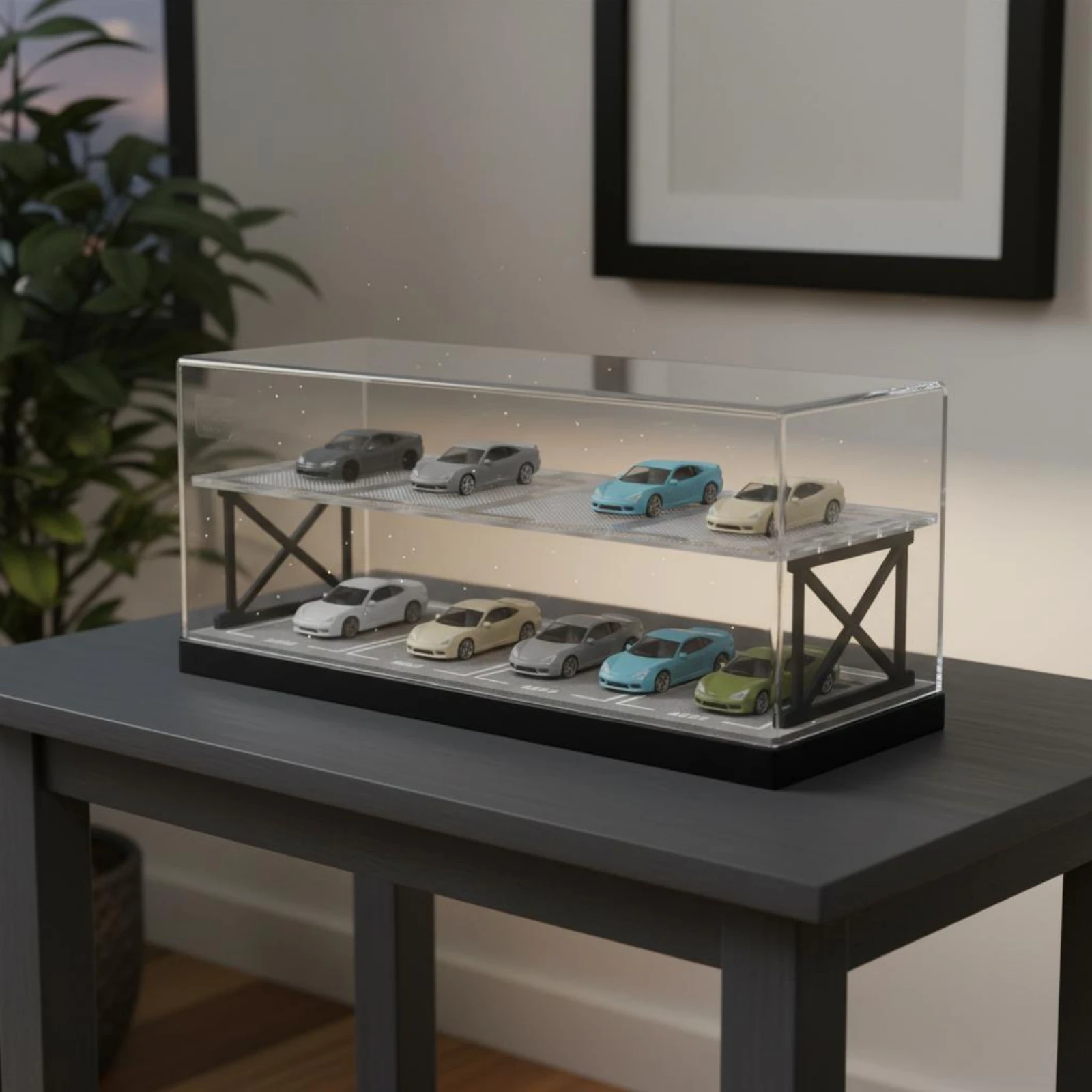 Collector 1:64 Scale Two-Level Parking Garage Dark Base Scale Parking Garage Car Model Storage Display