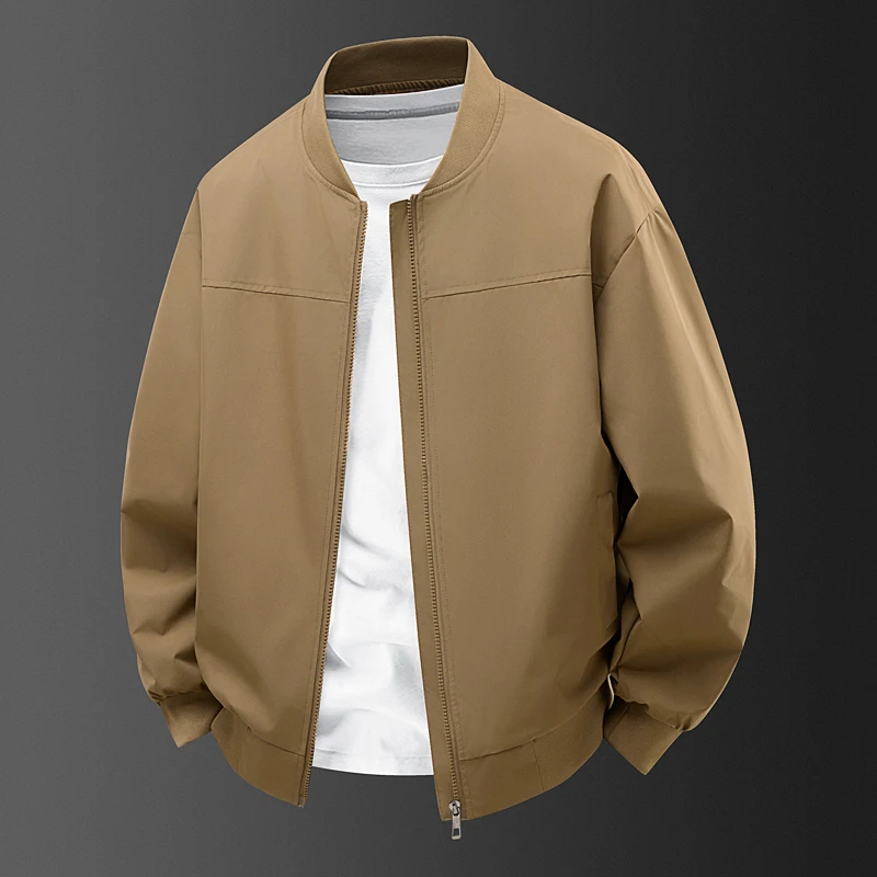 سترة رجالية كاجوال للعمل، تصميم فضفاض مقاوم للرياح مع سحاب، ياقة بيسبول، أكمام طويلة، ملابس خارجية للخريف، أسلوب عصري جديد #2