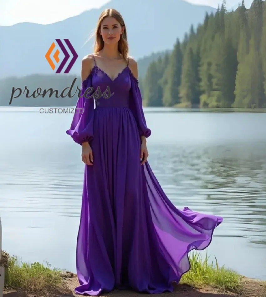 シンプルな自由奔放に生きるイブニングドレススパゲッティストラップ長袖ウエディングドレス 2025 居心地の良いフォーマルな機会マキシパーティードレスレースカスタマイズ