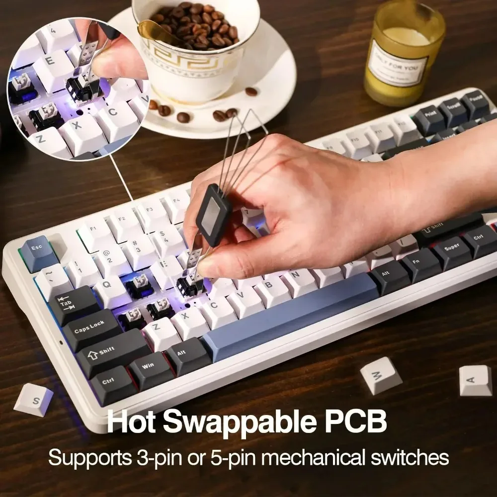 AULA F87Pro RGB Gaming Keyboard Esports Mechanical 2.4g/Usb/Bluetooth Wireless 87 Key Hot Pluggable Customized Keyboard