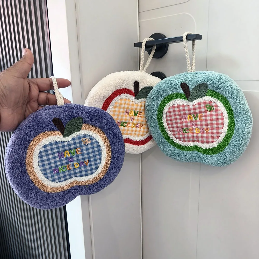 1/3Pcs Embroidered apple Hand Towel Soft Coral Velvet Toilet Towels Double-Layer Thick Water-Absorbent Cute Decorative Accessory