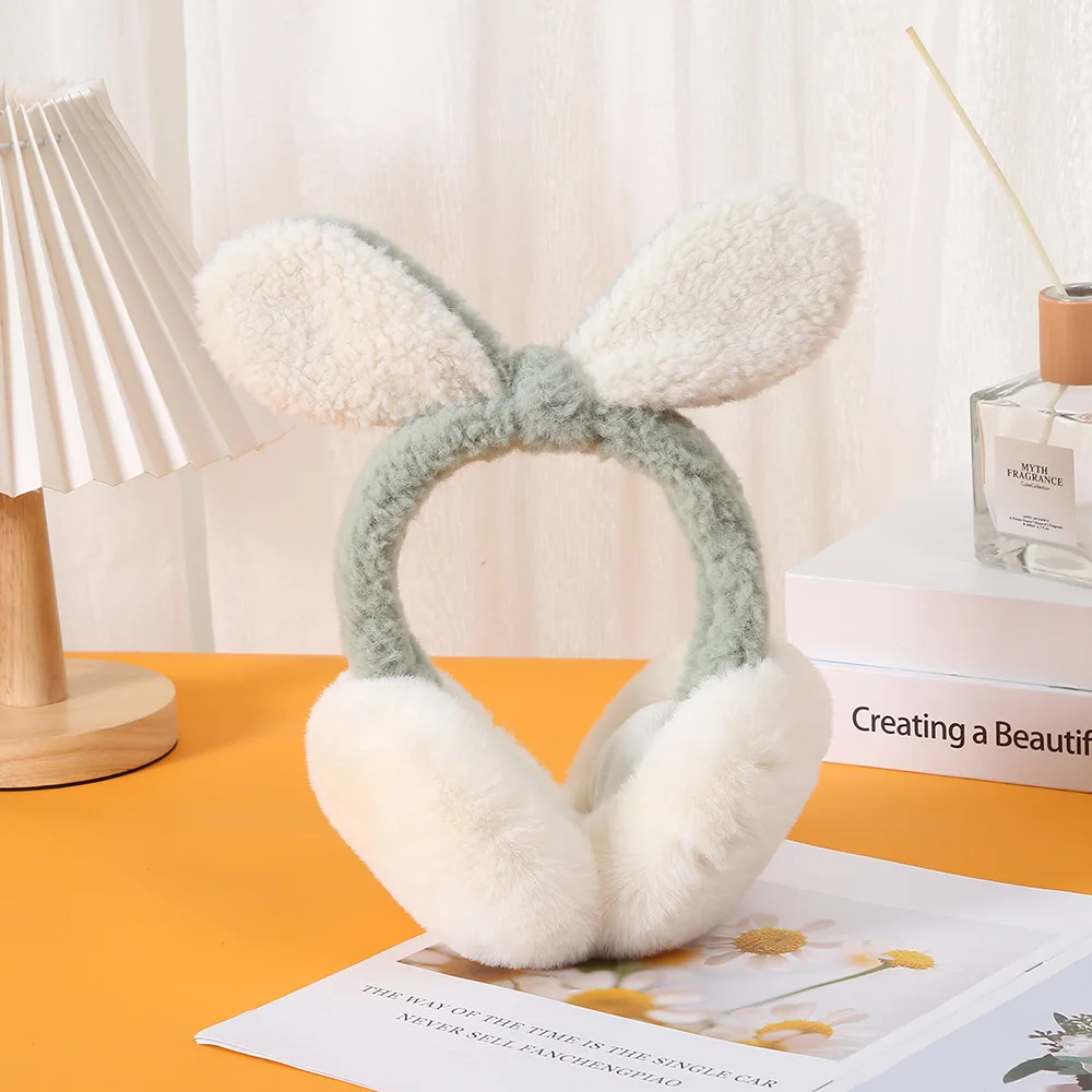 Cute Rabbit Ear Soft Plush Earmuffs for Women Girls Winter Outdoor Cold Protection Thicken Warm Fashion Solid Color Ear Cover