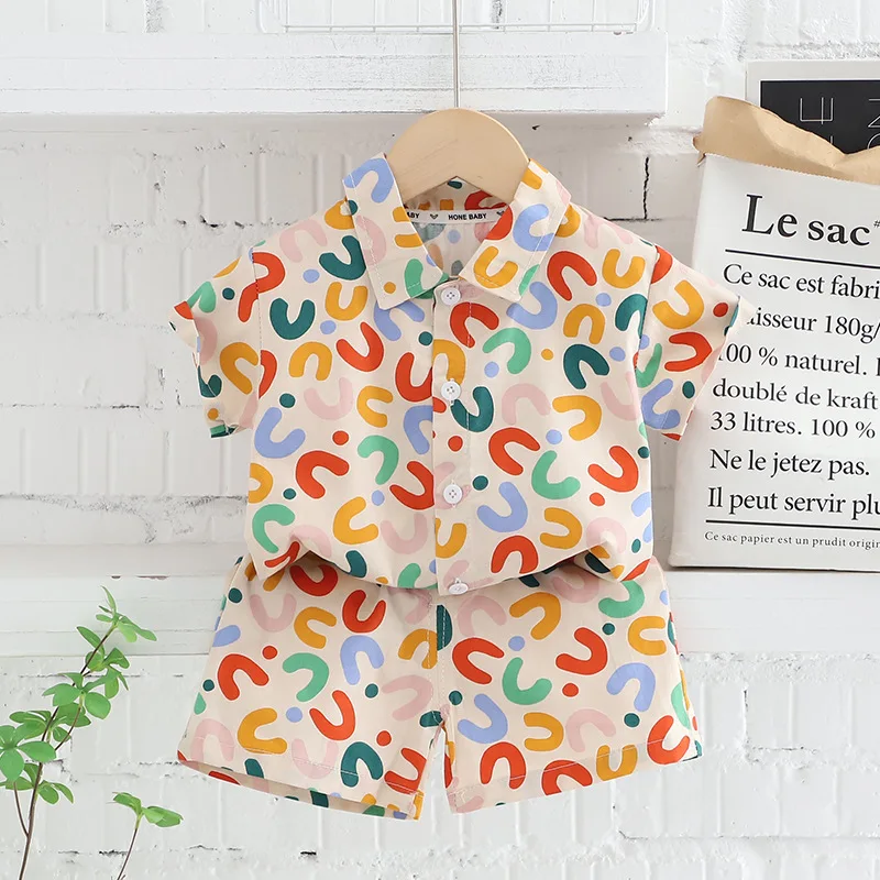 New Summer Baby Clothes Suit Children Boy Letter Full Print Shirt Shorts 2Pcs/Sets Infant Casual Outfits Toddler Kids Tracksuits