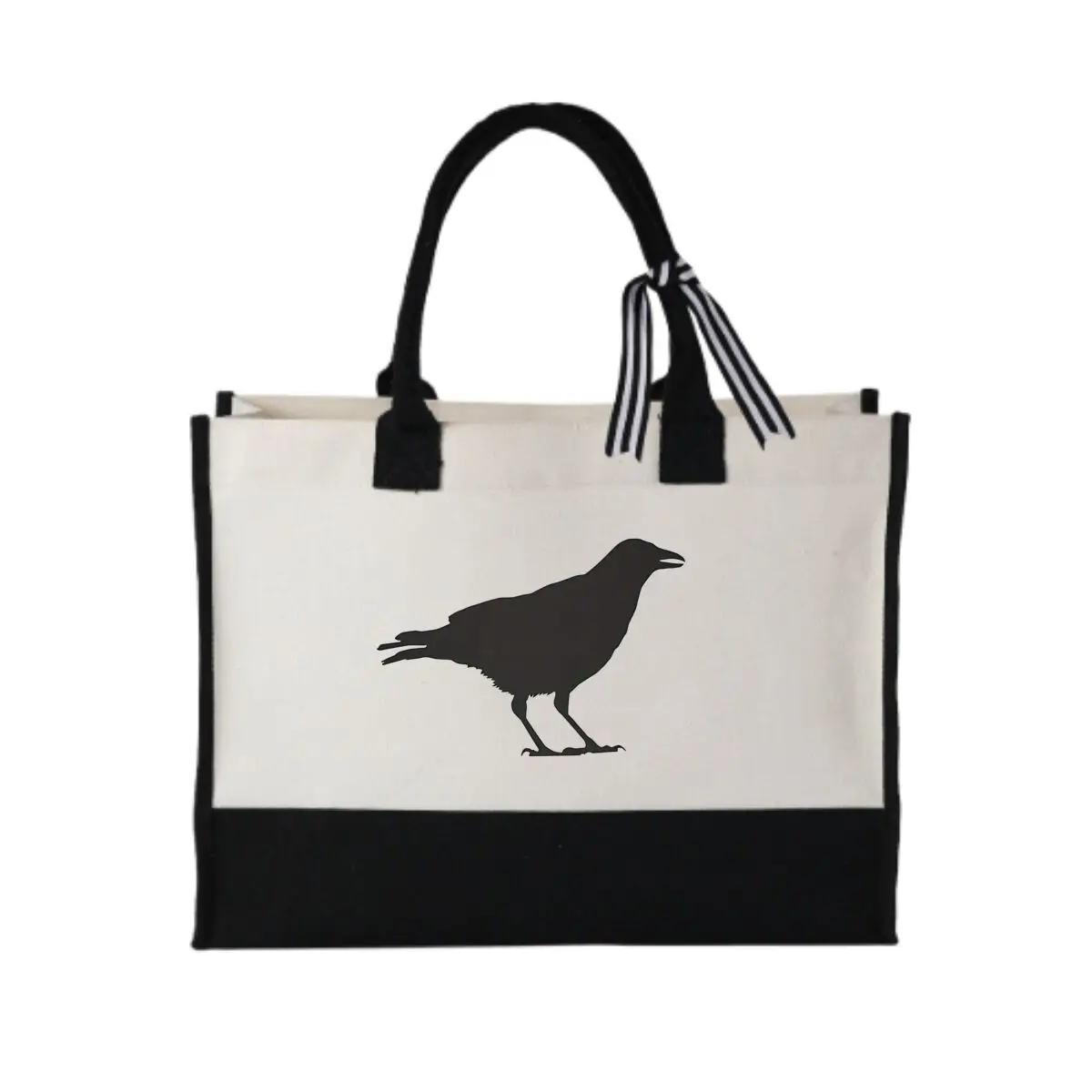 

Raven Silhouette Mysterious Bird Form Eco-Friendly Patchwork Canvas Gift Tote for Holiday Presents