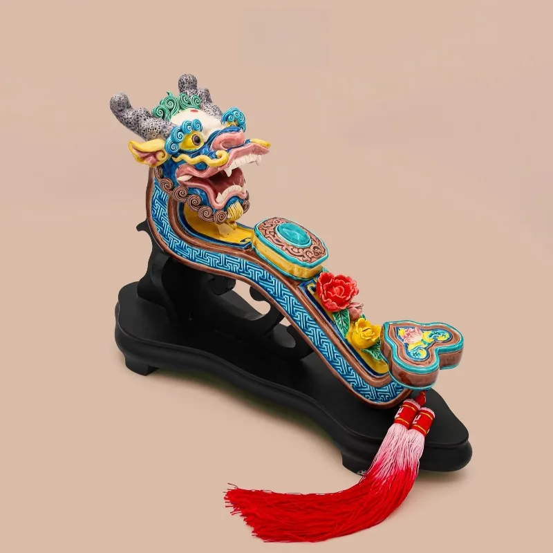 

Intangible cultural heritage handmade colored glaze toe pottery Dalong Ruyi ceramic art desktop entrance ornament
