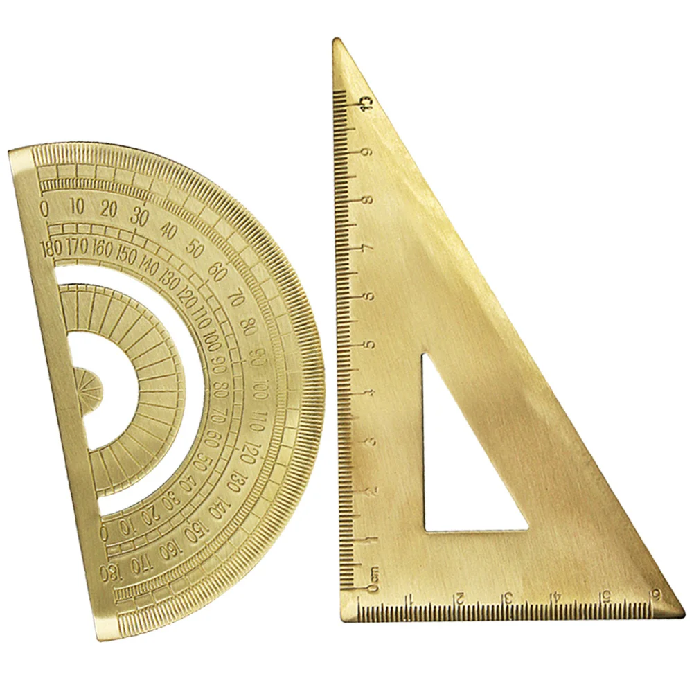 STOBOK Triangle Ruler with Brass Protractor Precision Drawing Tool Lightweight Portable for Students Professionals