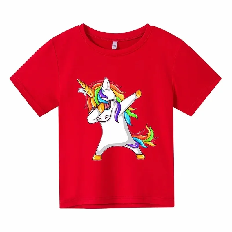 white Unicorn Cartoon Girls T-shirt Birthday Name  T-shirt Baby Boy Children Tops Kids cat horse Clothes