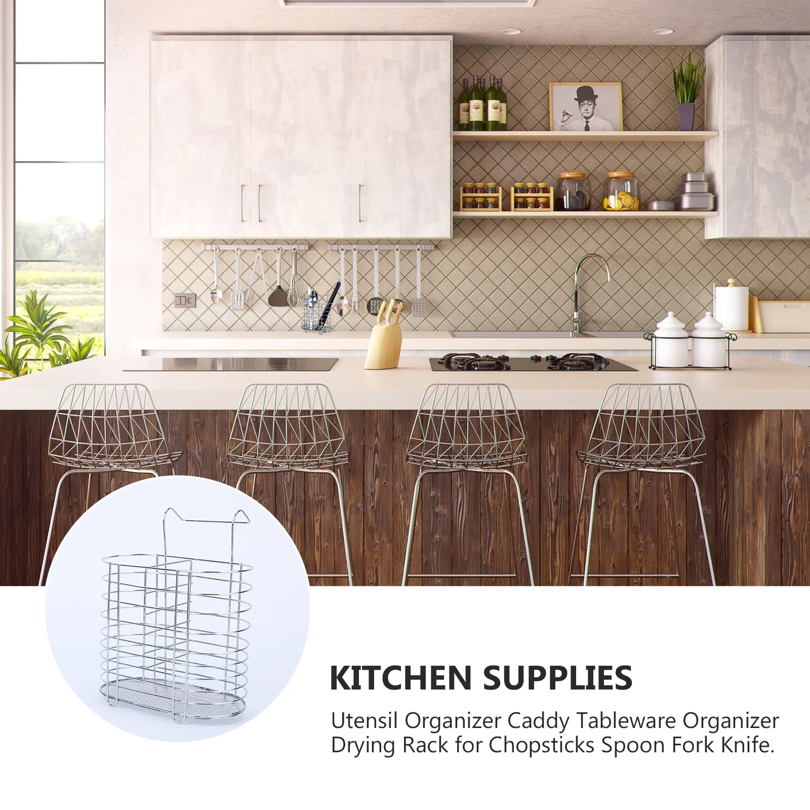 

Utensil Organizer Caddy 1Pcs Flatware Drying Rack Stainless Steel Chopsticks Spoon Fork Holder Space Saving Wall Mountable