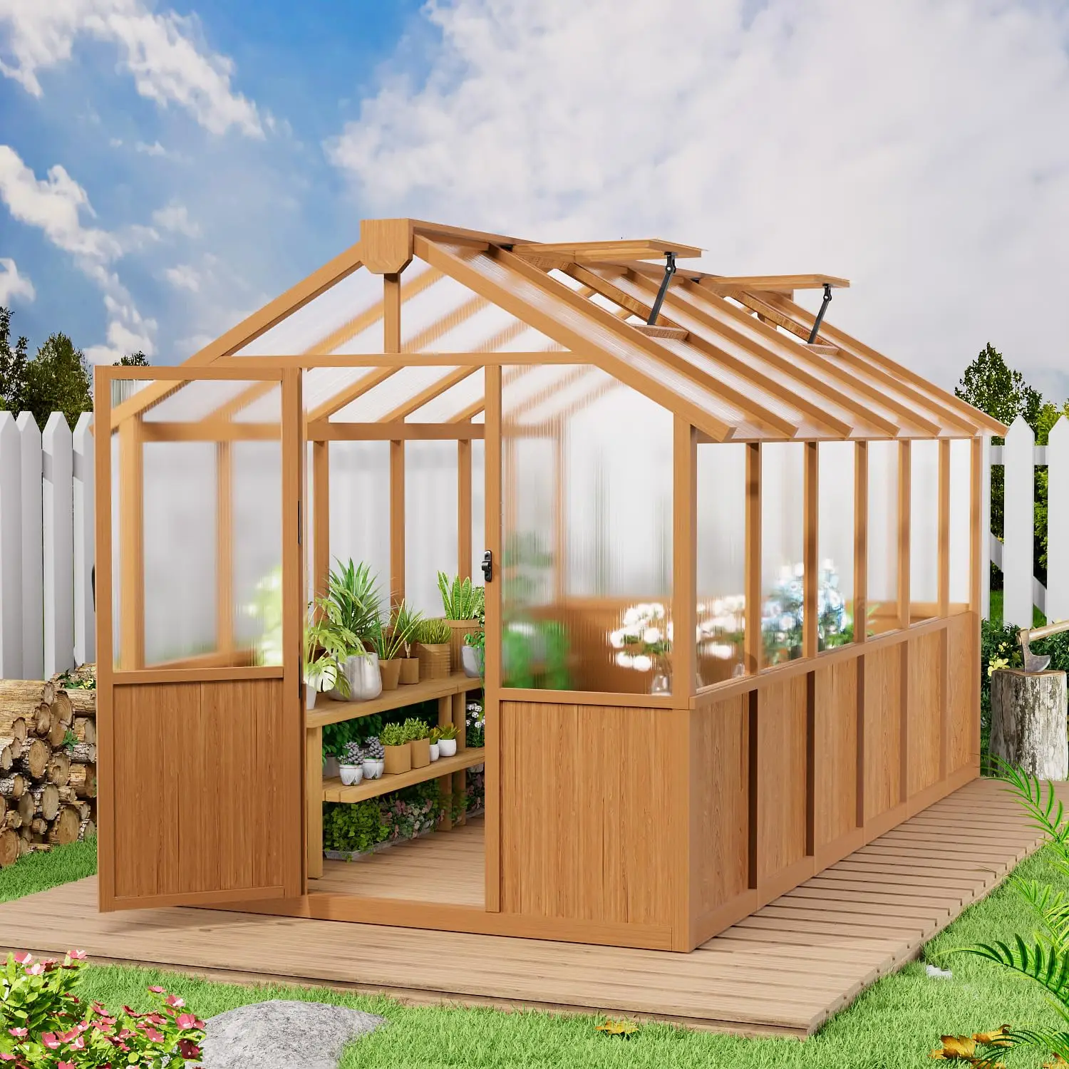 

6x12 FT Wooden Greenhouse Heavy Duty Walk-in Garden Yard Patio Customized