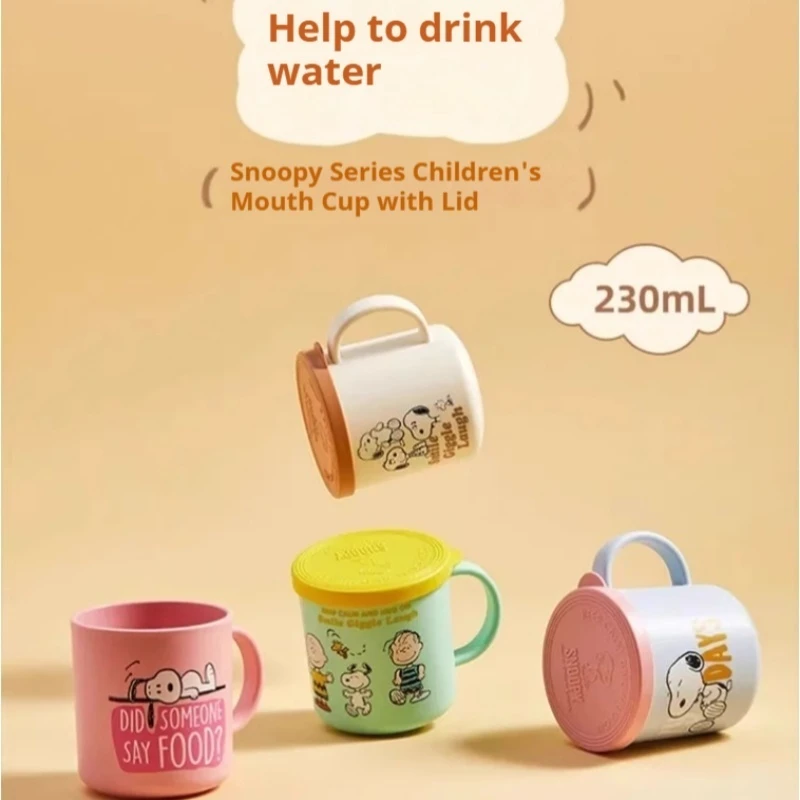 Miniso 310/230ml Snoopy Life Series Children'S Pp Cup With Lid Toothbrush Mouthwash Breakfast Milk Water Cute Cartoon Kids Cups