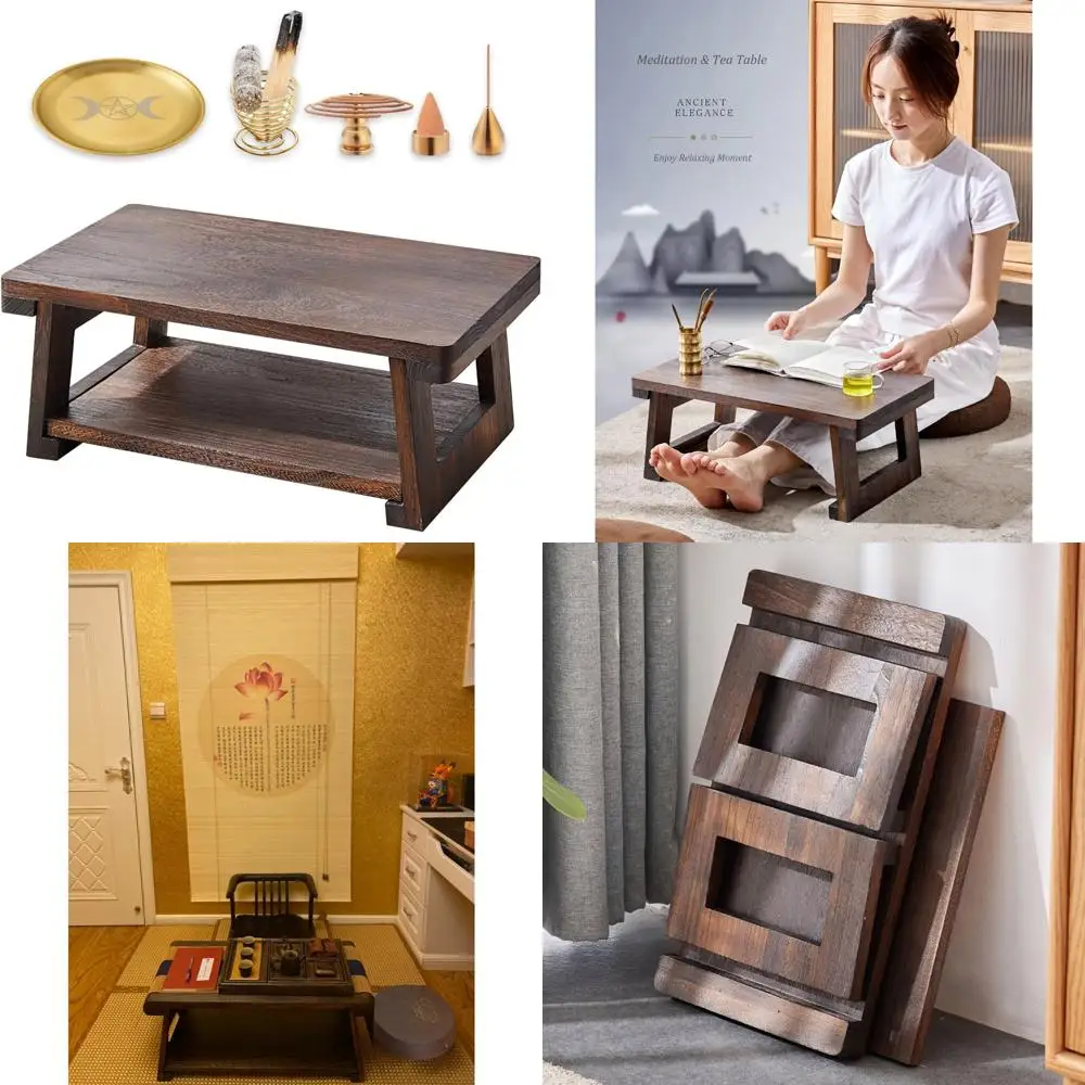 

Spiritual Altar Tables, Folding Meditation Tables for Dining and Puja, Japanese Style Low Seating Coffee Tables 23.6x1