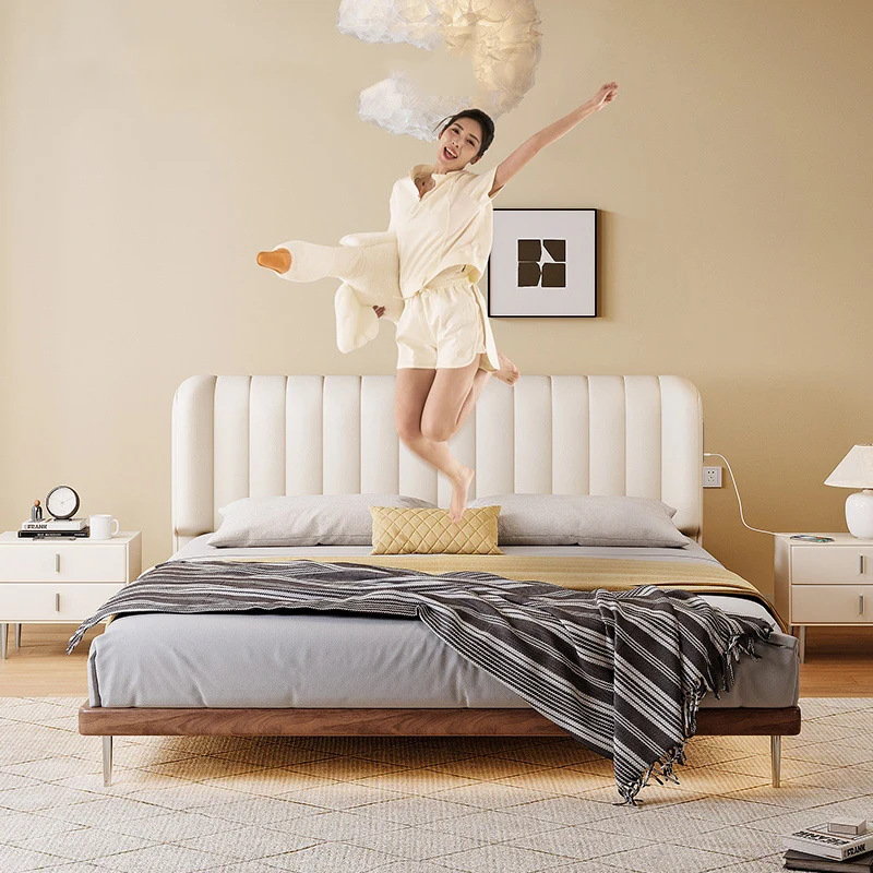 White Lumbar Support Bed Frames Charging Station Modern Loft Adults Bed Frames King Size Low Lit 2