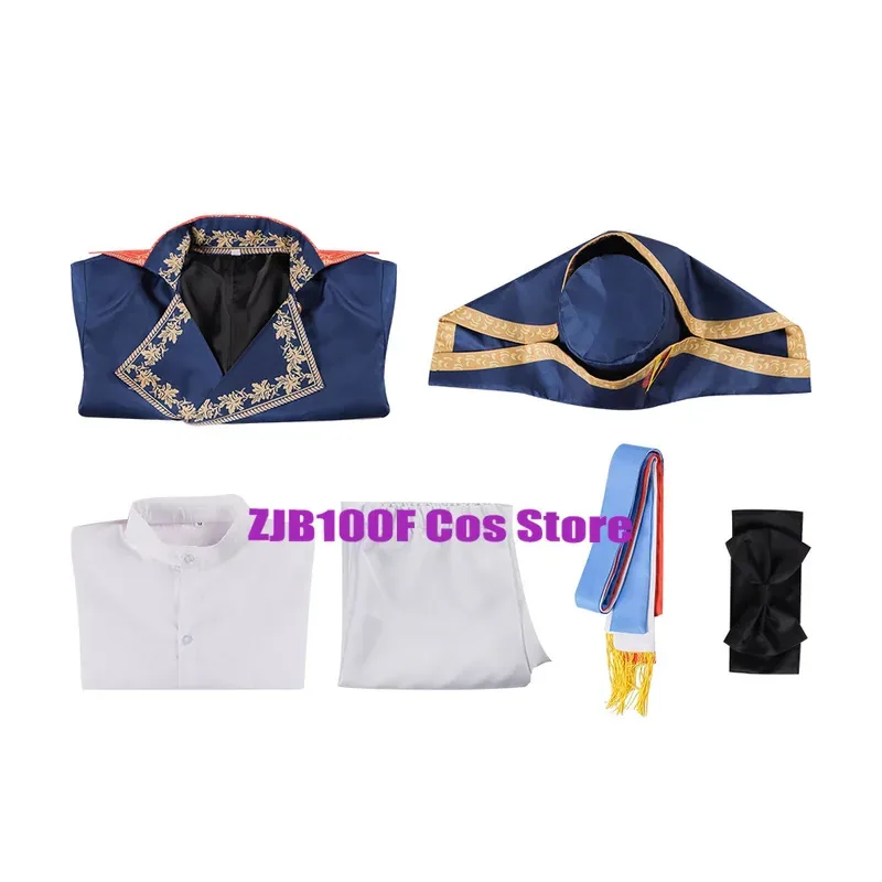 2 Colors Napoleon Cosplay Retro French Royal Medieval Costume Uniform Trench Hat Suit Halloween Party Role Play Outfit  for Man