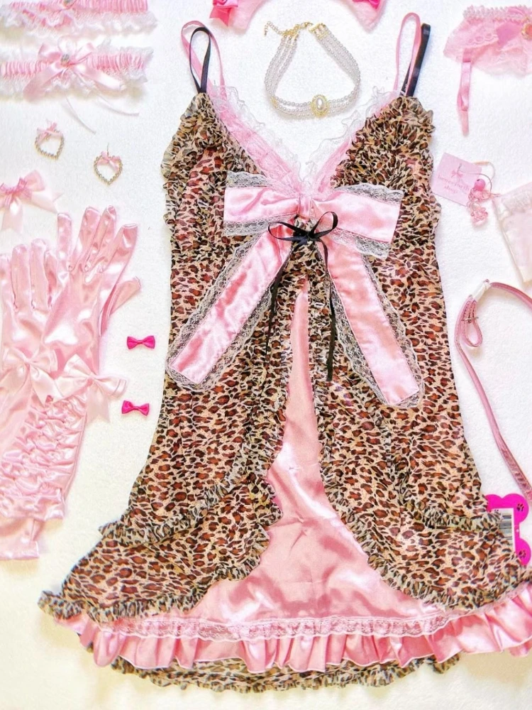 Y2k Vintage Sleeveless Leopard Print Outerwear + Solid Color Inner Two-Piece Set Women Streetwear American Retro Bodycon 2026
