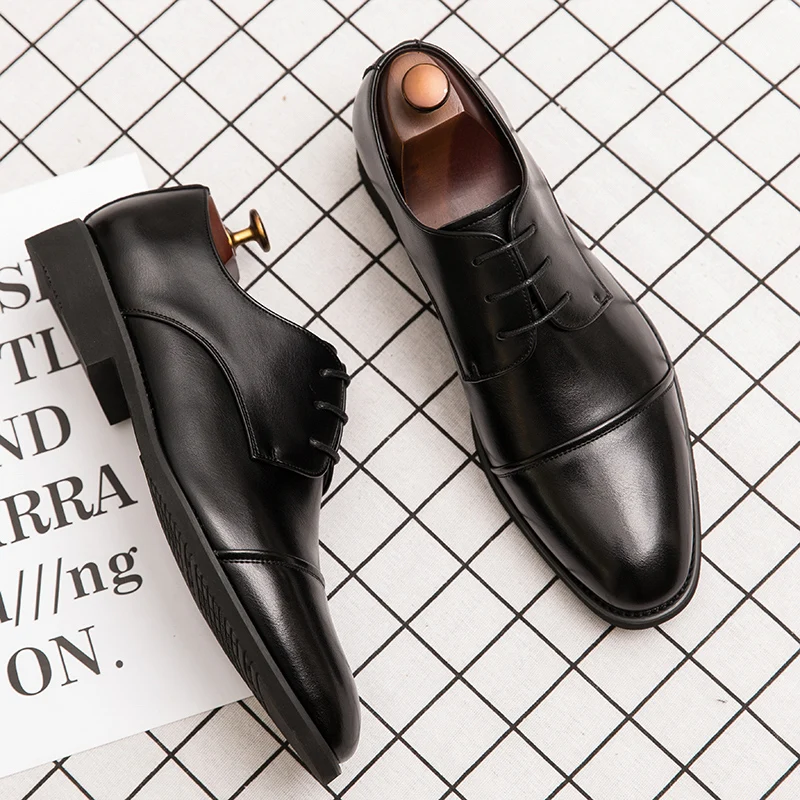 New Men Fashion Formal Shoes Black Brown Lace up Business High Quality Derby Shoes Gentleman Social Shoes Size 38-48 Men Shoes