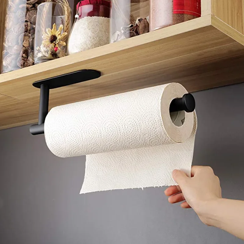 Stainless Steel Paper Towel Holder Adhesive Toilet Roll Paper Holder No Hole Punch Kitchen Bathroom Toilet Lengthen Storage Rack