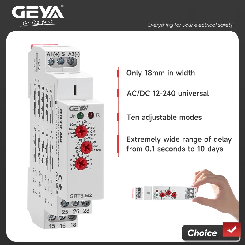 GEYA GRT8-M 16A Multifunction Timer Relay with 10 Function Choices AC DC 12V 24V 220V 230V Time Relay