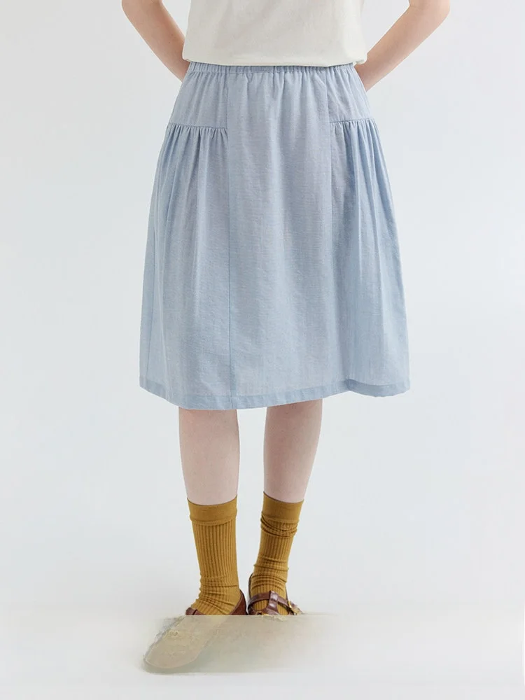 

AMUU Original Elastic Waist Pleated Skirt Women's Summer New Blue A-Line Skirt High Waist Commute Korean Style Polyester...