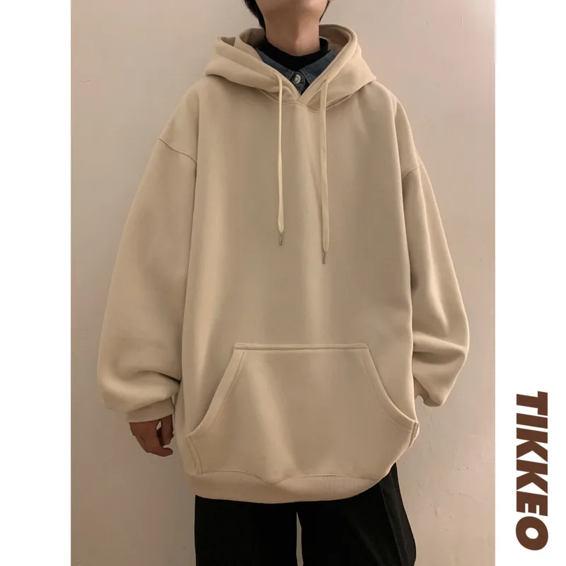 Pocket Hoodies Men Fashion Solid Color Casual Hooded Sweatshirt Men Streetwear Hip Hop Loose Pullover Hoodies Mens Hoody M-3XL