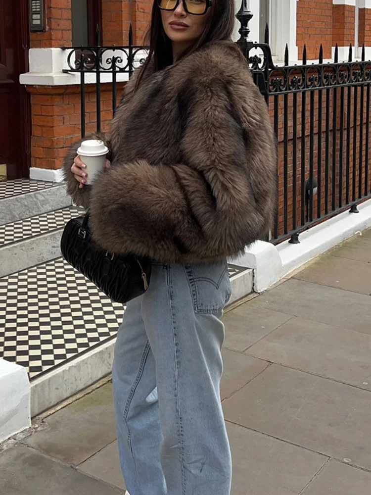Luxury Short Faux Mink Coat Winter Brown Faux Fur Coat Woman Clothing Loose Fluffy Faux Fur Jacket Woman Fur Coats Tops