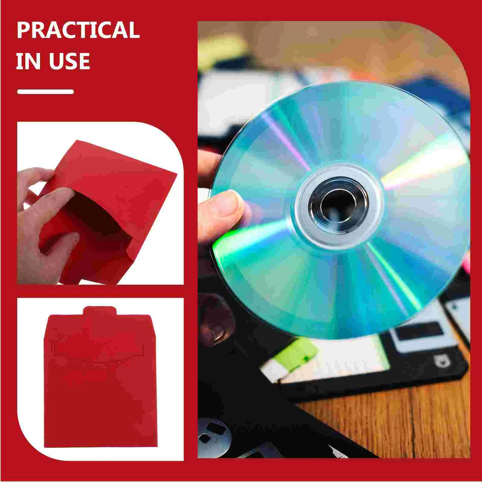 20 Pcs Blank CD Envelope Bag DVD Kraft Paper Packaging Wedding Photography Advertising Information (red) Sheets Storage Sleeves